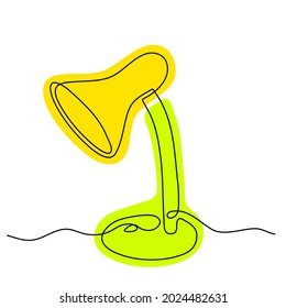 Table lamp in one line. Vector icon. One line incandescent office lamp. Isolated on white. For print, wallpaper, store, logo, application, infographic, website. Continuous one line drawing.