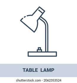 Icono de contorno de la lámpara de tabla con título. Iconos de electrodomésticos y de cocina. Ilustraciones monocromáticas vectoriales aisladas en fondo blanco.