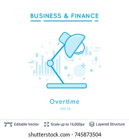 Table lamp overtime symbol on white. Simple design for business financial topic. Vector template easy to edit.