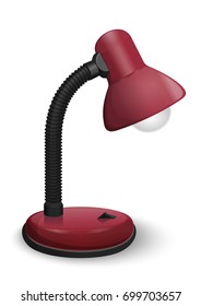 Table lamp. Red reading-lamp. Realistic vector illustration isolated on white background