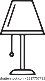 Table lamp with a round base, black outline vector icon representing home lighting and interior decor.