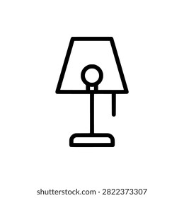 Table lamp with round base and pull chain switch, black and white line art vector illustration