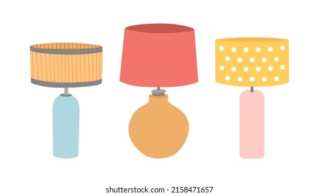 Table lamp set simple color flat design vector illustration