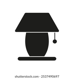 Table Lamp with Shade Silhouette Icon. Bedside Lighting Glyph Symbol. Home Lighting with Switch. Isolated Vector Illustration.