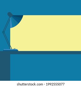 Una lámpara de mesa brilla en una habitación oscura. Ilustración vectorial en un estilo simple y minimalista.