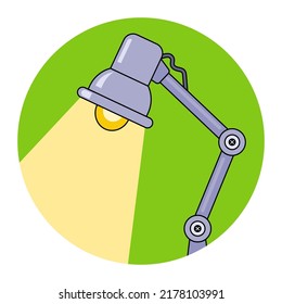 the table lamp shines. reading device in the dark. flat vector illustration