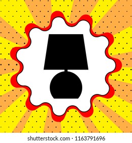 Table lamp sign. Black icon in a bubble on a yellow background pop art. Vector.