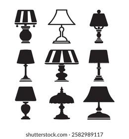 table lamp silhouette icon set vector on white background