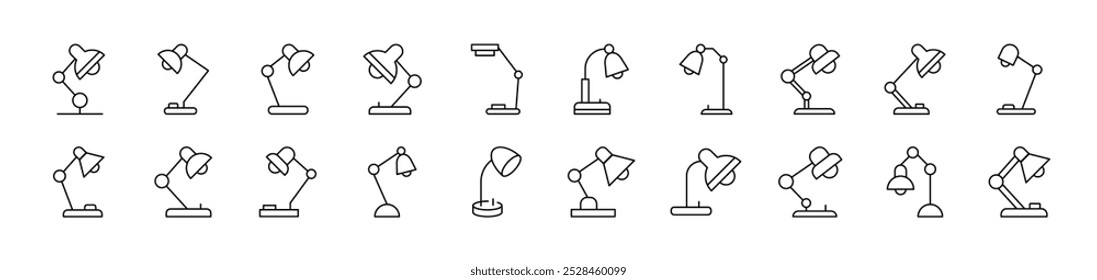 Table Lamp Simple Isolated Line Icons Collection. Editable Stroke. Suitable for Web Sites, Books, Cards, Apps