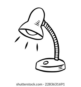 Table lamp sketch. Home lighting item. Vector black and white illustration on white background. Hand drawn style