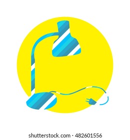 Table lamp stripped design isolated on the white background with yellow flat circle. Desk lamp icon with wire and plug for modeling interior design. Business identity element for electric company