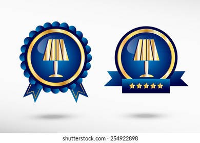 Table lamp stylish quality guarantee badges. Blue colorful promotional labels
