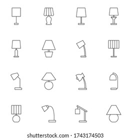 Einstellung für das Thin-Line-Symbol für eine Tabellenlampe. Einfaches Symbol für die Schreibtischleuchte. Vektorgrafik. 