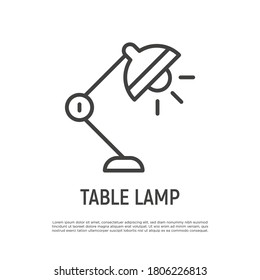 Icono de línea delgada de la lámpara de mesa. Elemento de equipo de oficina. Ilustración vectorial.