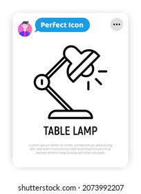 Dünnliniensymbol der Tischlampe. Moderne Vektorgrafik der Tischbeleuchtung.