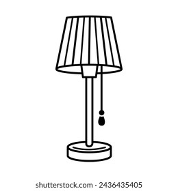 Table lamp vector icon. Bedside lantern with lampshade, on a stand. Hand drawn black doodle isolated on white. Vintage electric accessory for night reading, sleeping. A classic piece of furniture