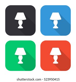 Table lamp vector icon - colored illustration (gray blue green red) with  long shadow