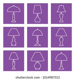 Table lamp vector icon set on purple background