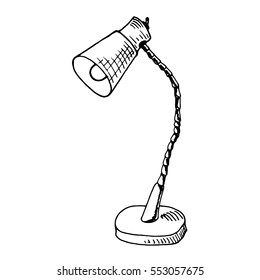 Table lamp. Vector illustration of retro table lamp. Hand drawn old reading lamp.