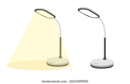 Vetor de lâmpada de mesa. Material escolar clip art. De volta à escola. Lâmpada de estudo. Candeeiro de secretária. Clipart de equipamento de iluminação definido em estilo de desenho animado plano isolado no fundo branco.