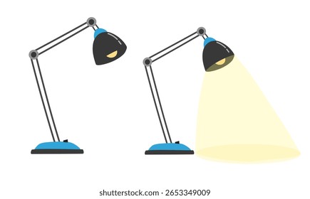 Vetor de lâmpada de mesa. Material escolar clip art. Estudando lâmpada. De volta à escola. Candeeiro de secretária. Clipart de equipamento de iluminação definido em estilo de desenho animado plano isolado no fundo branco.