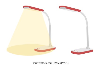 Vetor de lâmpada de mesa. Material escolar clip art. De volta à escola. Lâmpada de estudo. Candeeiro de secretária. Clipart de equipamento de iluminação definido em estilo de desenho animado plano isolado no fundo branco.