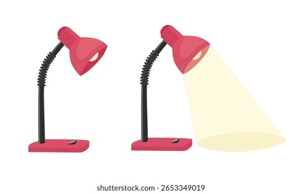 Vetor de lâmpada de mesa. Material escolar clip art. Estudando lâmpada. De volta à escola. Candeeiro de secretária. Clipart de equipamento de iluminação definido em estilo de desenho animado plano isolado no fundo branco.