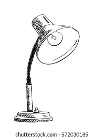 Table lamp, Vector sketch, Hand drawn illustration isolated on white