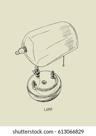 Table lamp vector sketch isolated on background. 
vintage lamp style . retro green desk lamp hand drawn sketch line art vector illustration.