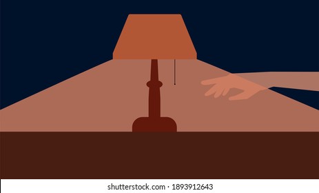 A table lamp to which a hand reaches. Vector illustration