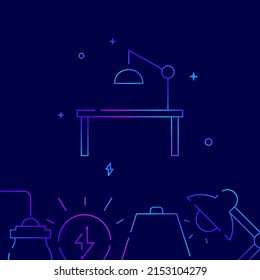 Table lamp, workplace gradient line vector icon, simple illustration on a dark blue background, Home lamps related bottom border.