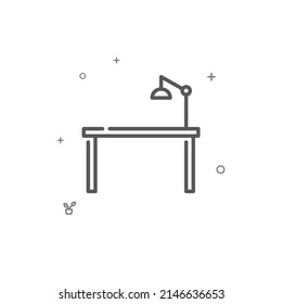 Table with table lamp, workplace simple vector line icon. Home furniture. Symbol, pictogram, sign isolated on white background. Editable stroke. Adjust line weight.