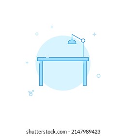 Table lamp, workplace vector icon. Flat illustration. Filled line style. Blue monochrome design. Editable stroke. Adjust line weight.