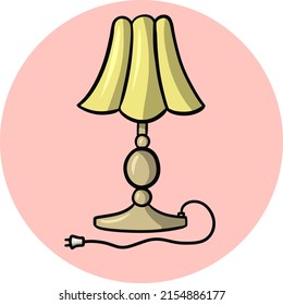 Table lamp with yellow lampshade in cartoon style and table lamps for working in the dark, vector illustration