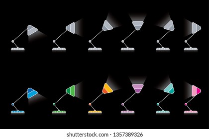 table lamps at different angles in the dark