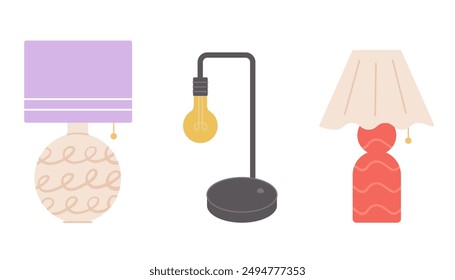 Lámparas de mesa aisladas sobre un fondo blanco. Lámparas modernas para el hogar. Ilustración vectorial