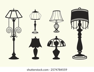 table lamps set silhouette vector illustration with white background .stand lamp.