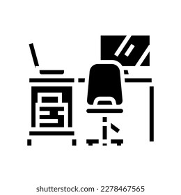 table laptop computer chair home office glyph icon vector. table laptop computer chair home office sign. isolated symbol illustration