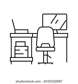 silla de ordenador portátil de mesa silla de oficina de hogar línea icono vector. silla de ordenador portátil de mesa oficina de hogar signo. aislado contorno símbolo negro ilustración
