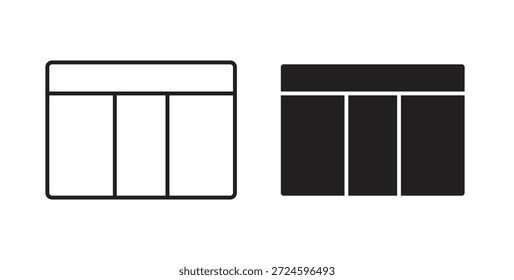 Symbol für das Tabellenlayout, Symbol für Glyphe und Symbol für dünne Linien.