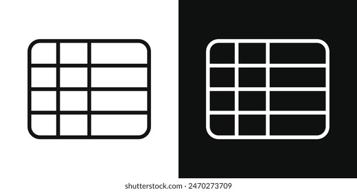 Table layout icon set. Web excel data table vector icon in spreadsheet linear database chart sign.