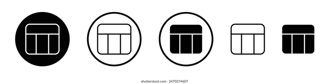 Table layout icon set. Web excel data table vector symbol in spreadsheet linear database chart sign style.