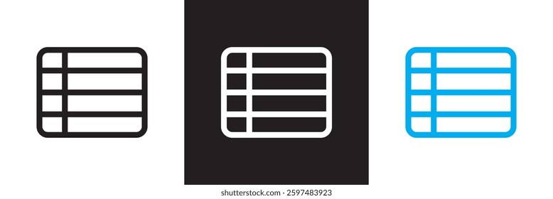 Table layout icon . Web excel data table  icon in spreadsheet database chart icon. Vector illustration. isolated on white and black background. EPS 10