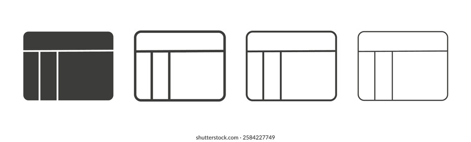 Table layout icons set. Liner outlined and flat black color