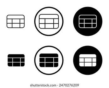 Table layout vector icon set. web excel data table symbol. spreadsheet linear database chart icon suitable for apps and websites UI designs.