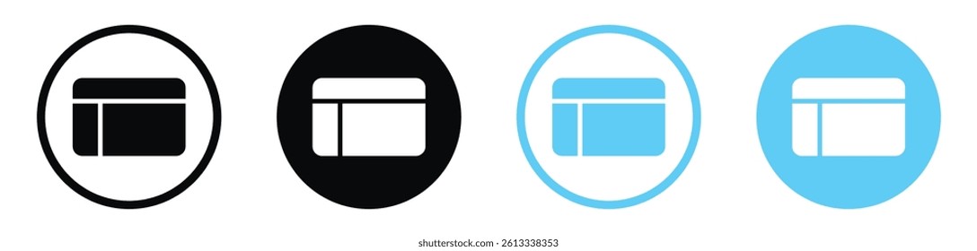 Table layout vector icons in black and blue colors
