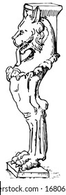 Table Leg have lion face in left side in design, vintage engraving.