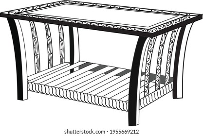 Table Line art design creative illustration for screen printing, t-shirt design and engraving. Beautiful interior furniture line art design. table, Interior equipment. Clip art black and white.