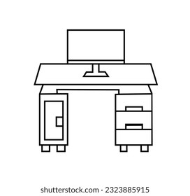 Table line art icon design template vector .Continuous one line drawing of armchair and table with vase with plant. Scandinavian stylish furniture in simple Linear style. Doodle vector ill