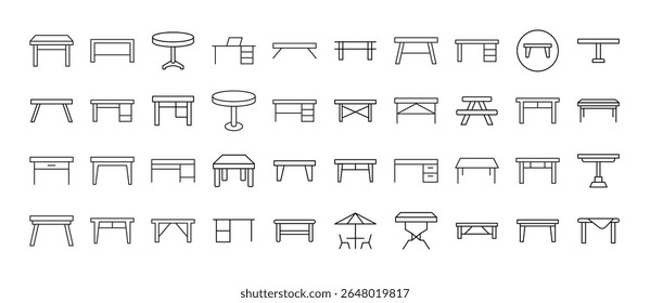 Pacote de Ícones de Linha de Tabela. Outline Signs para Gráficos e Web Design, Apps, Anúncios, Vários Cartões 